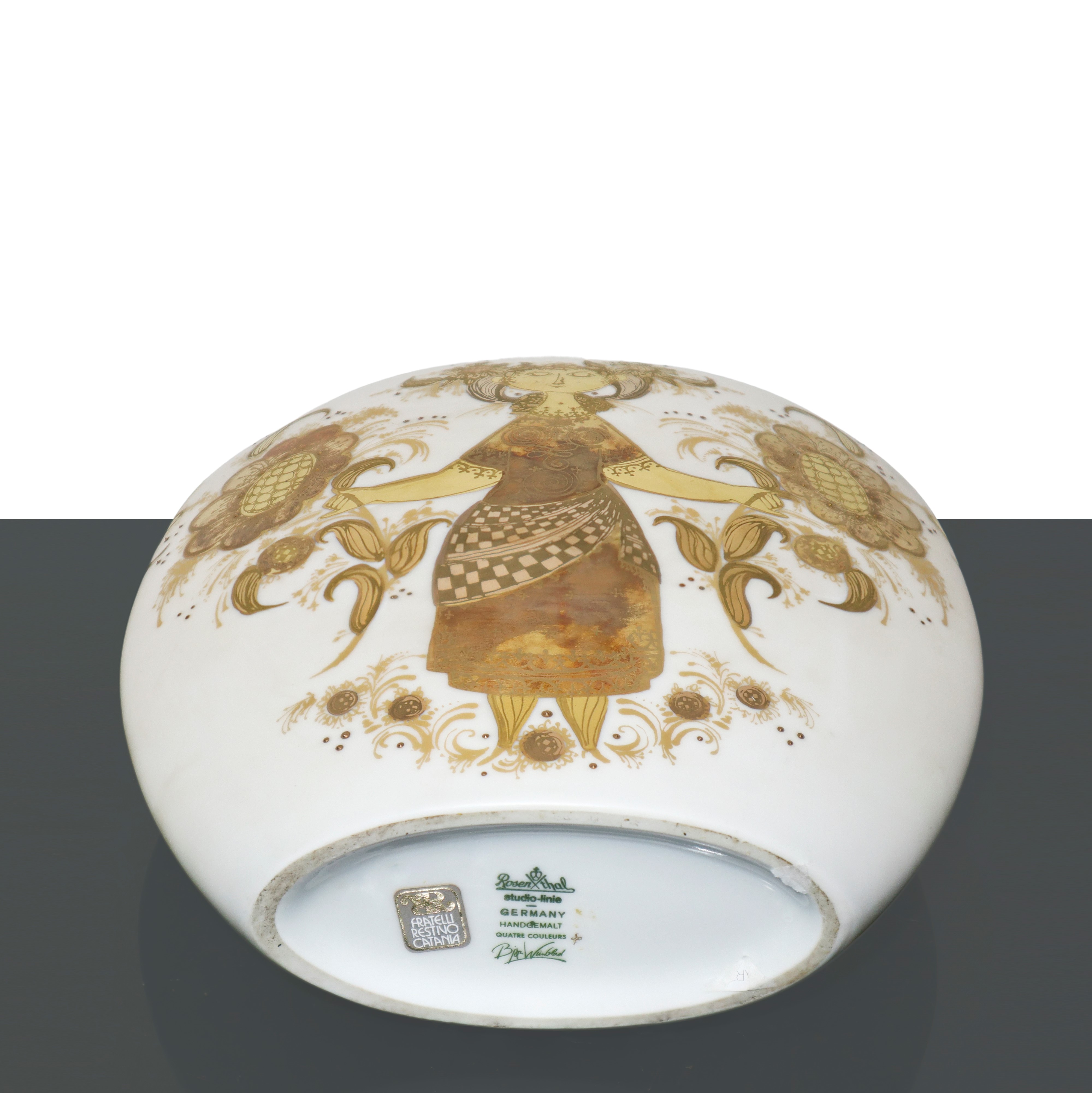 Bjorn Wiinblad per Rosenthal - Vaso in Porcellana Bianca con Decorazioni Dorate