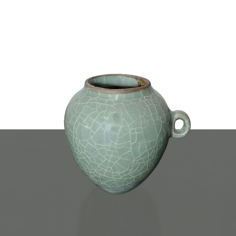 Barattolo di Cibo per Uccelli in Ceramica Incrinata Smaltata Verde