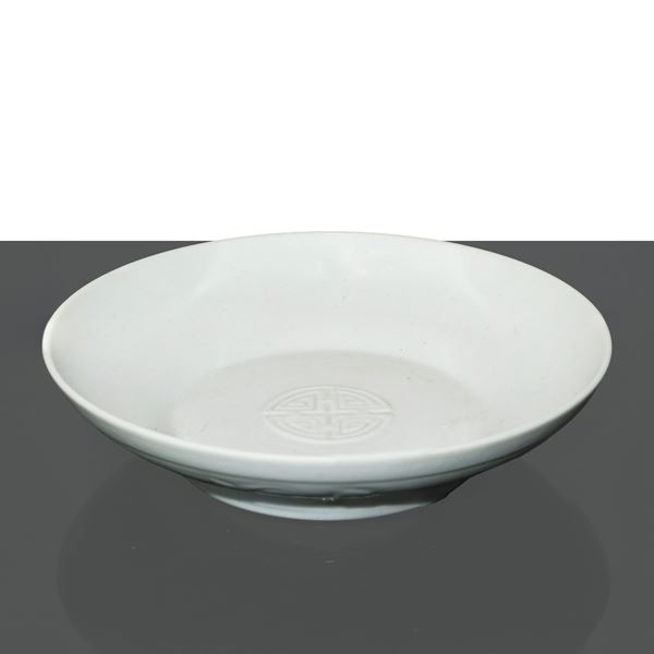Ceramic bowl with longevity motif in white glaze