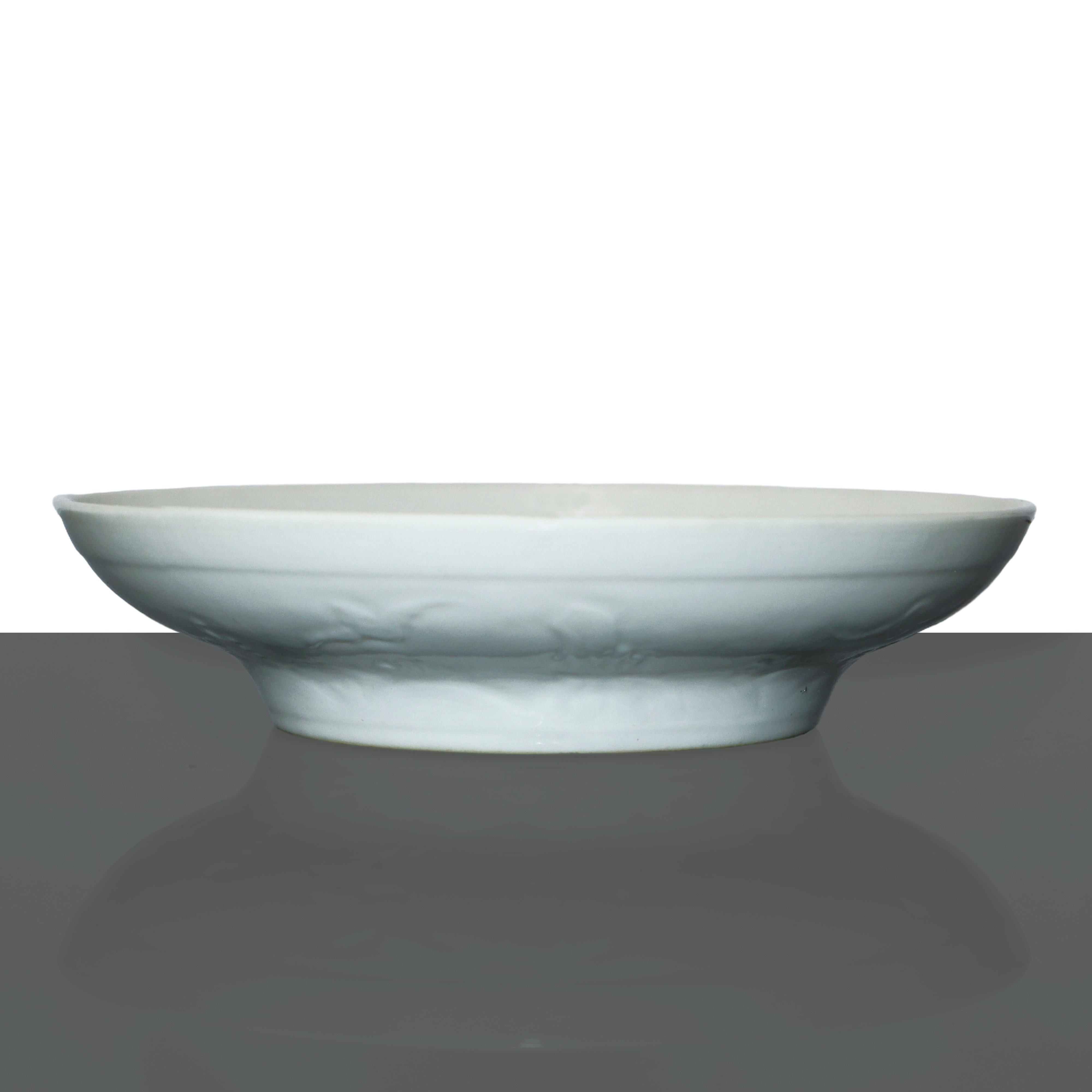 Ciotola in Ceramica con Motivo di Longevità in Smalto Bianco