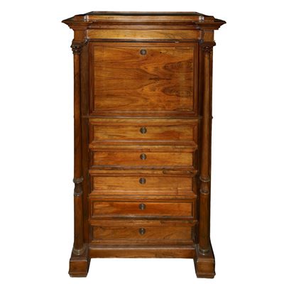 Mobile secretaire con marmo al piano, ribalta e cinque cassetti, fine XIX secolo