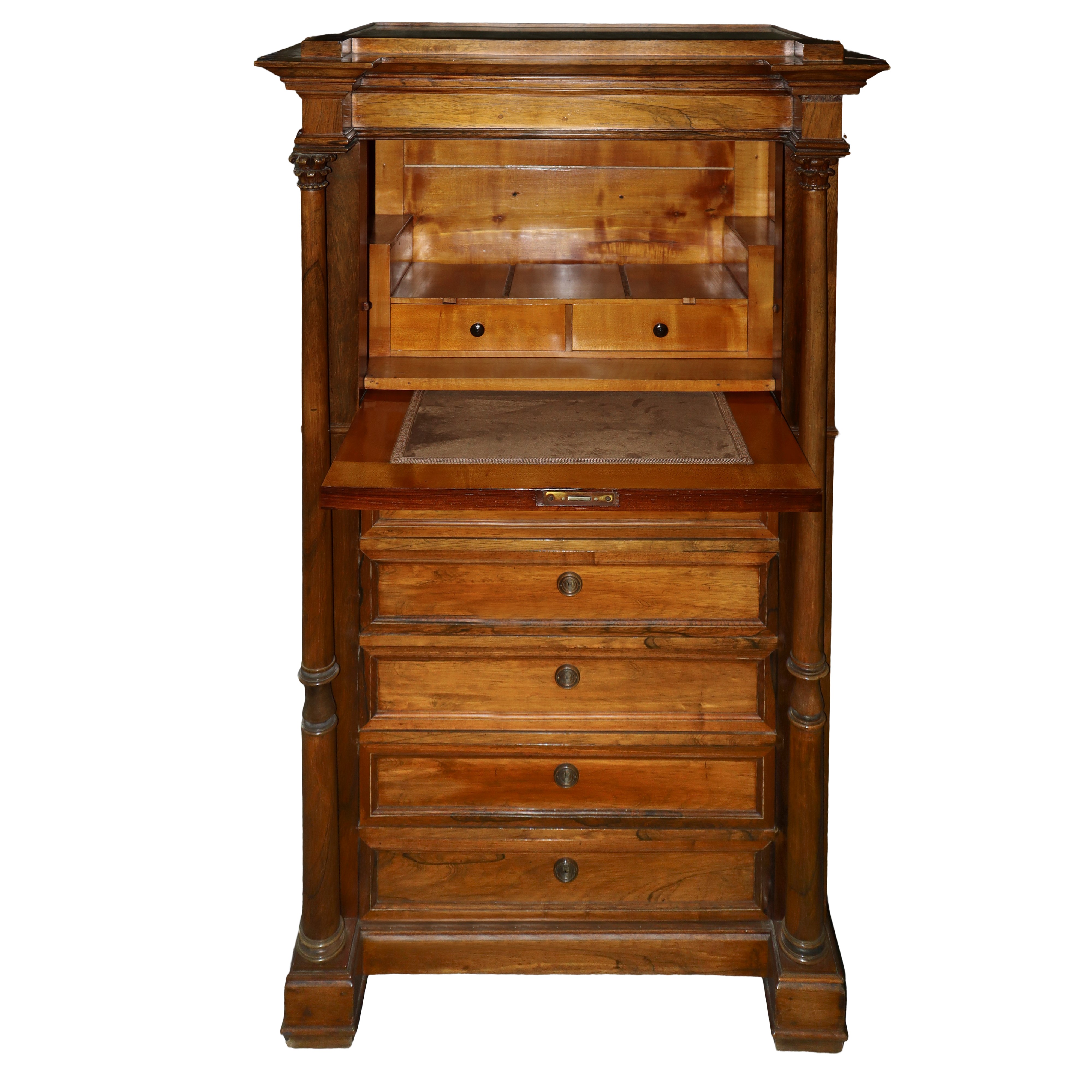 Mobile secretaire con marmo al piano, ribalta e cinque cassetti, fine XIX secolo