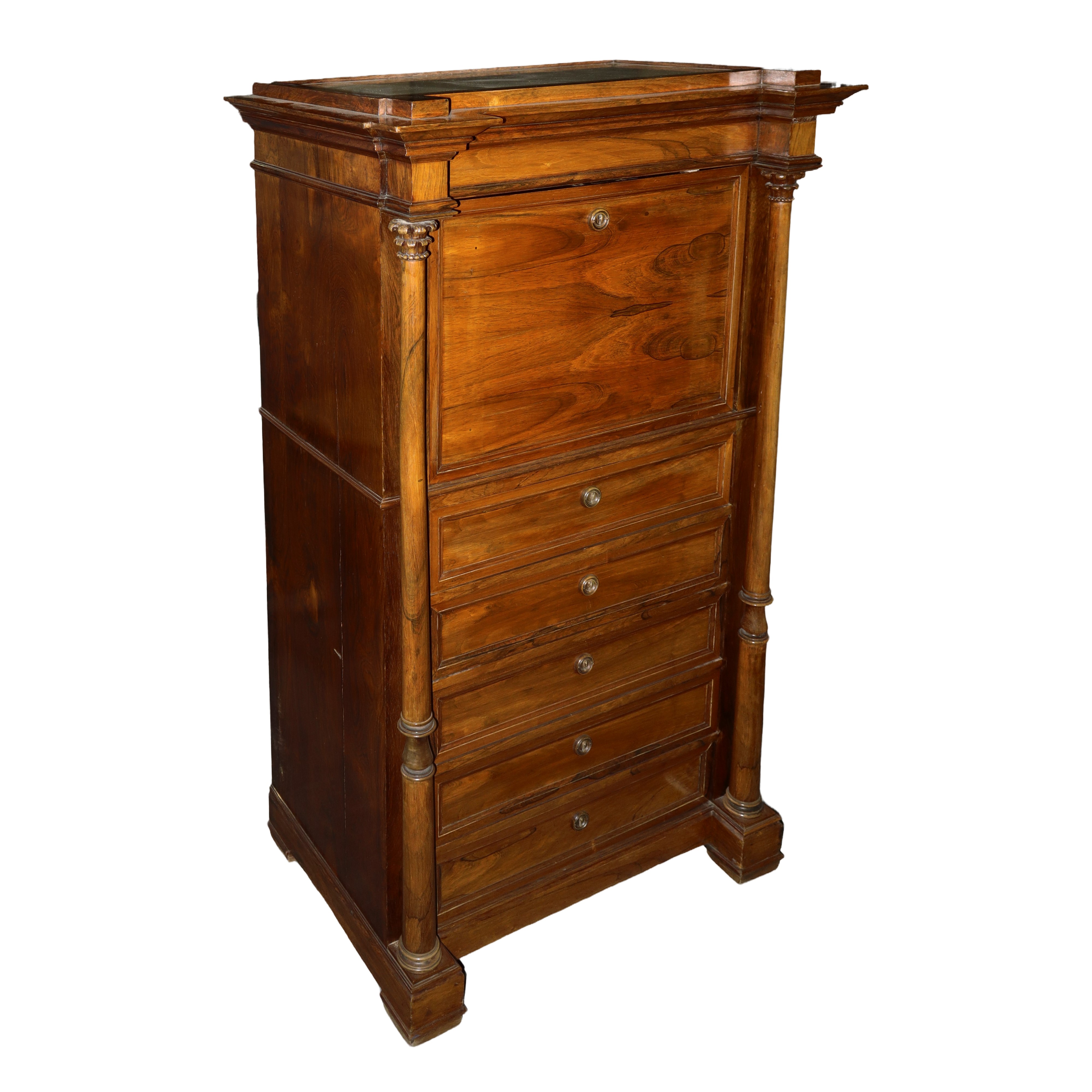 Mobile secretaire con marmo al piano, ribalta e cinque cassetti, fine XIX secolo