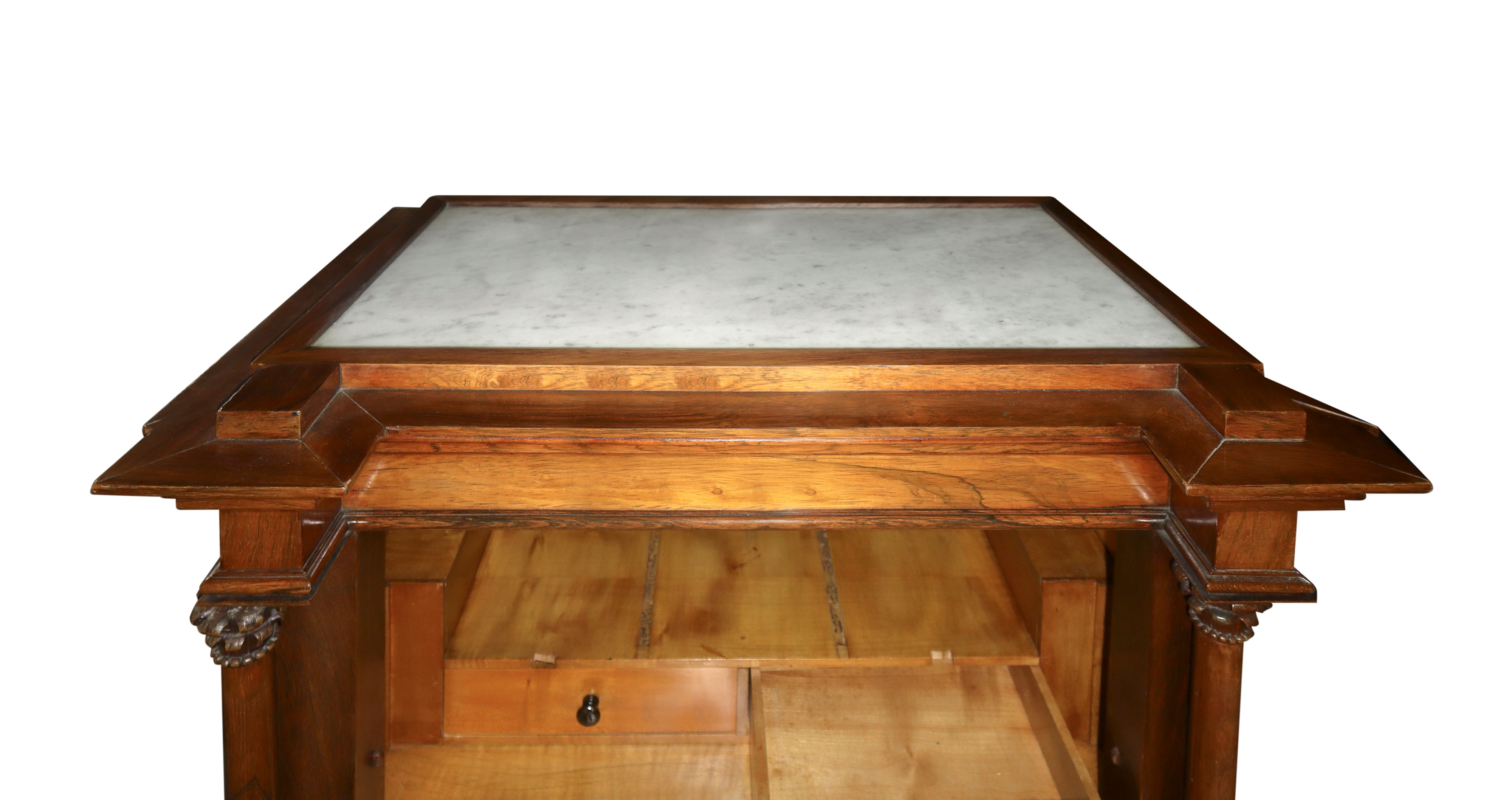Mobile secretaire con marmo al piano, ribalta e cinque cassetti, fine XIX secolo