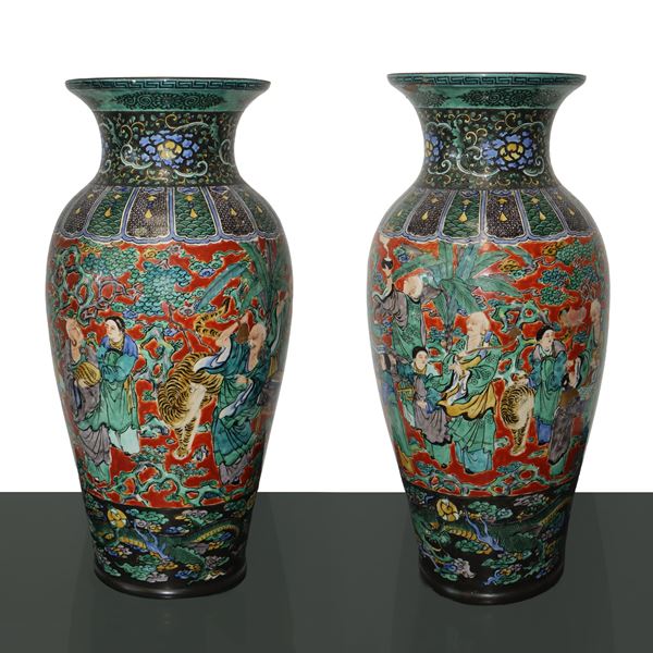 Coppia di vasi in ceramica Satsuma giapponese