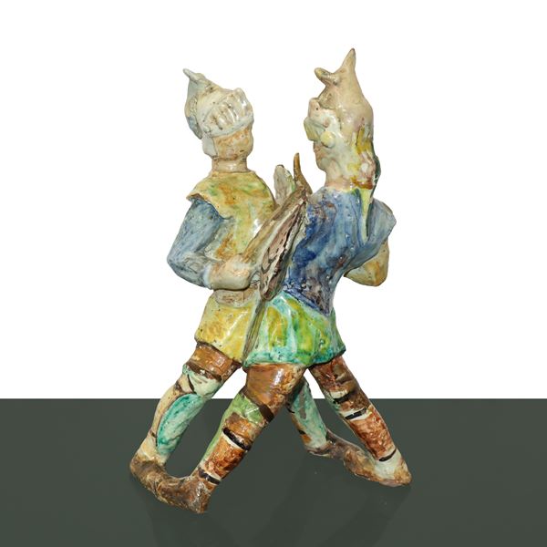 Couple of fighters, Christian and Saracen. Terracotta figurines from Caltagirone