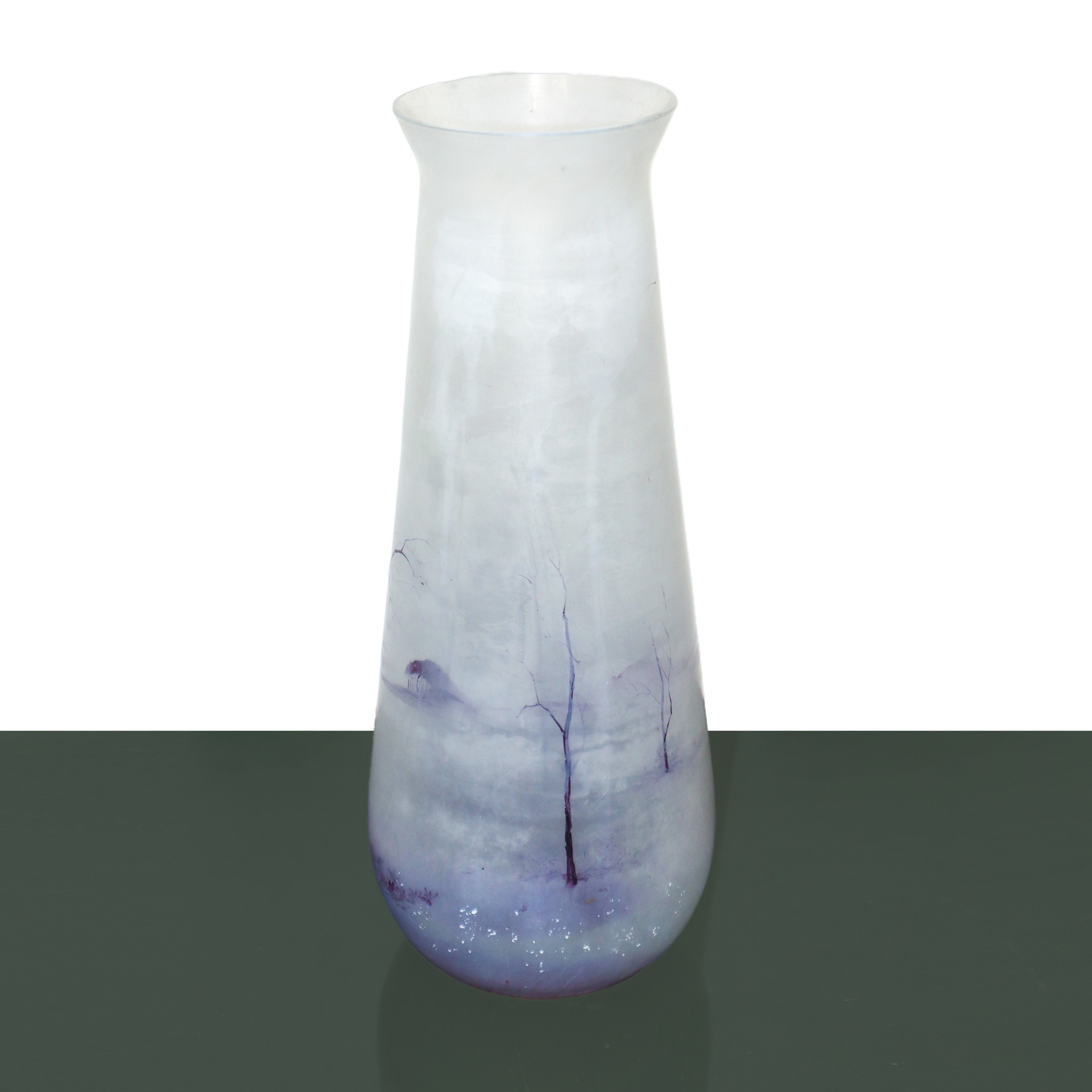Vaso in Vetro Satinato, Dipinto a Smalto a Mano con Paesaggio