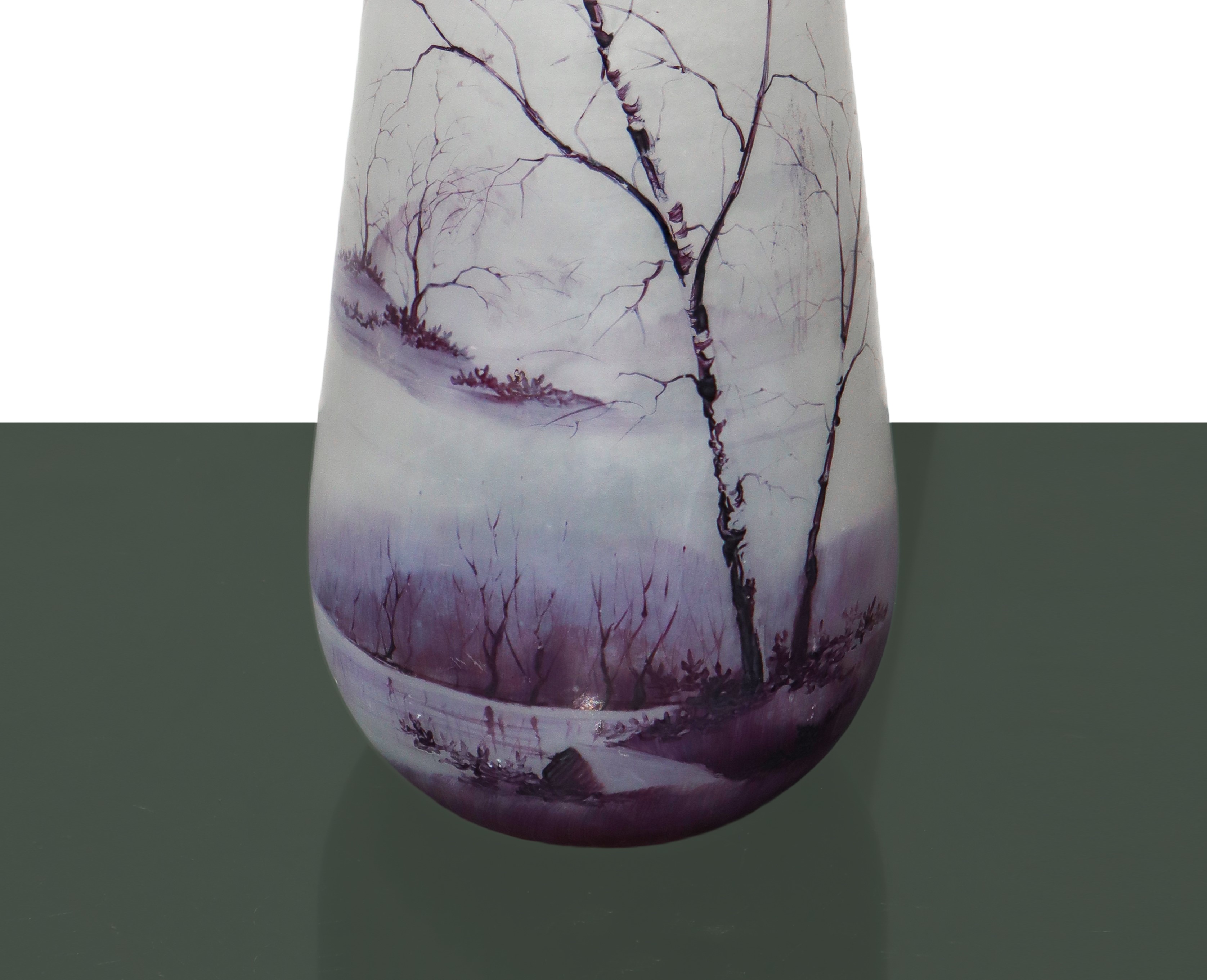 Vaso in Vetro Satinato, Dipinto a Smalto a Mano con Paesaggio