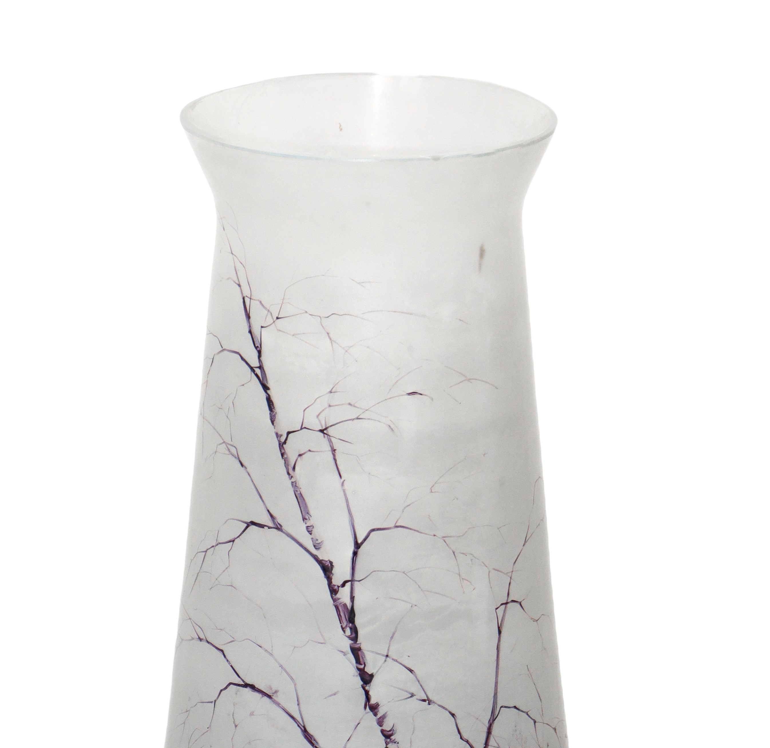 Vaso in Vetro Satinato, Dipinto a Smalto a Mano con Paesaggio