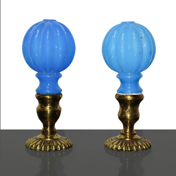 Pair of Murano glass knobs, turquoise color