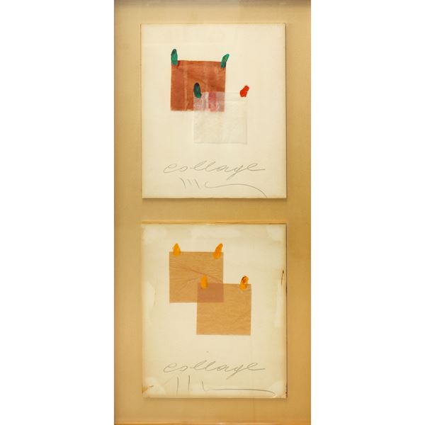 Collage, pair of mixed techniques on paper applied on panel