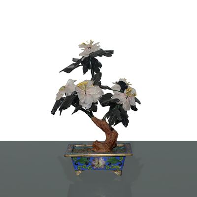 Vasetto Cloisonne con Albero con Quarzo Rosa e Giada