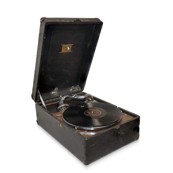 &quot;La Voce del Padrone&quot; Societ&#224; Anonima Nazionale del Grammofono - Suitcase gramophone with turntable with crank