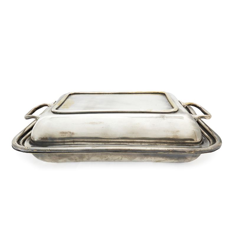 Legumiera in metallo argentato, dimensioni H 7 x L 25,8 x P 18 cm