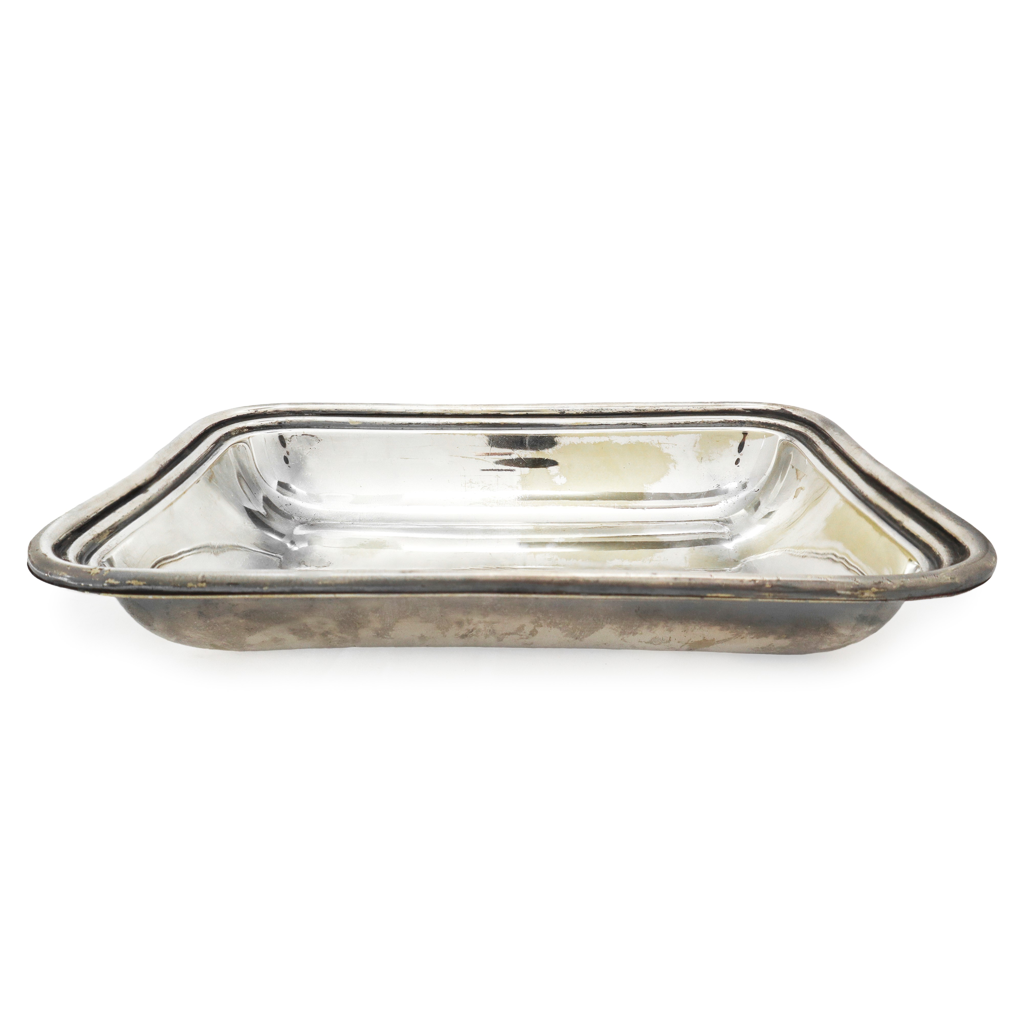 Legumiera in metallo argentato, dimensioni H 7 x L 25,8 x P 18 cm