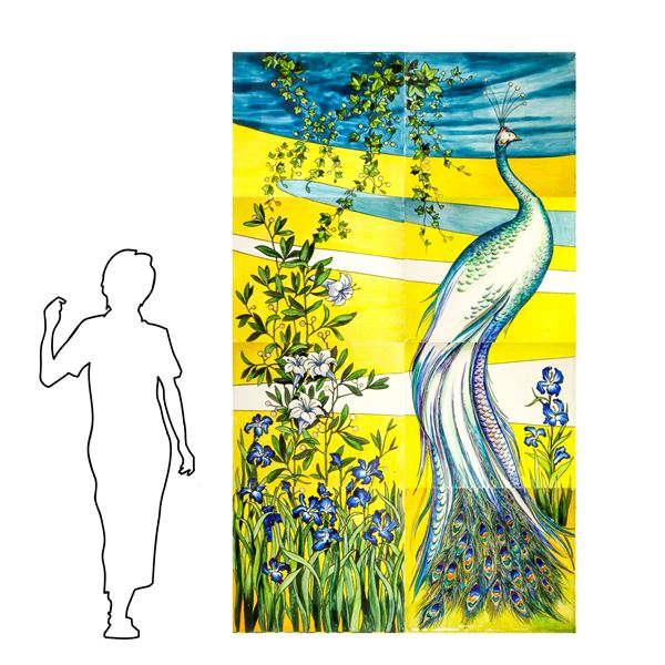 Francesco Contrafatto - Large stained glass window depicting a peacock and flowers