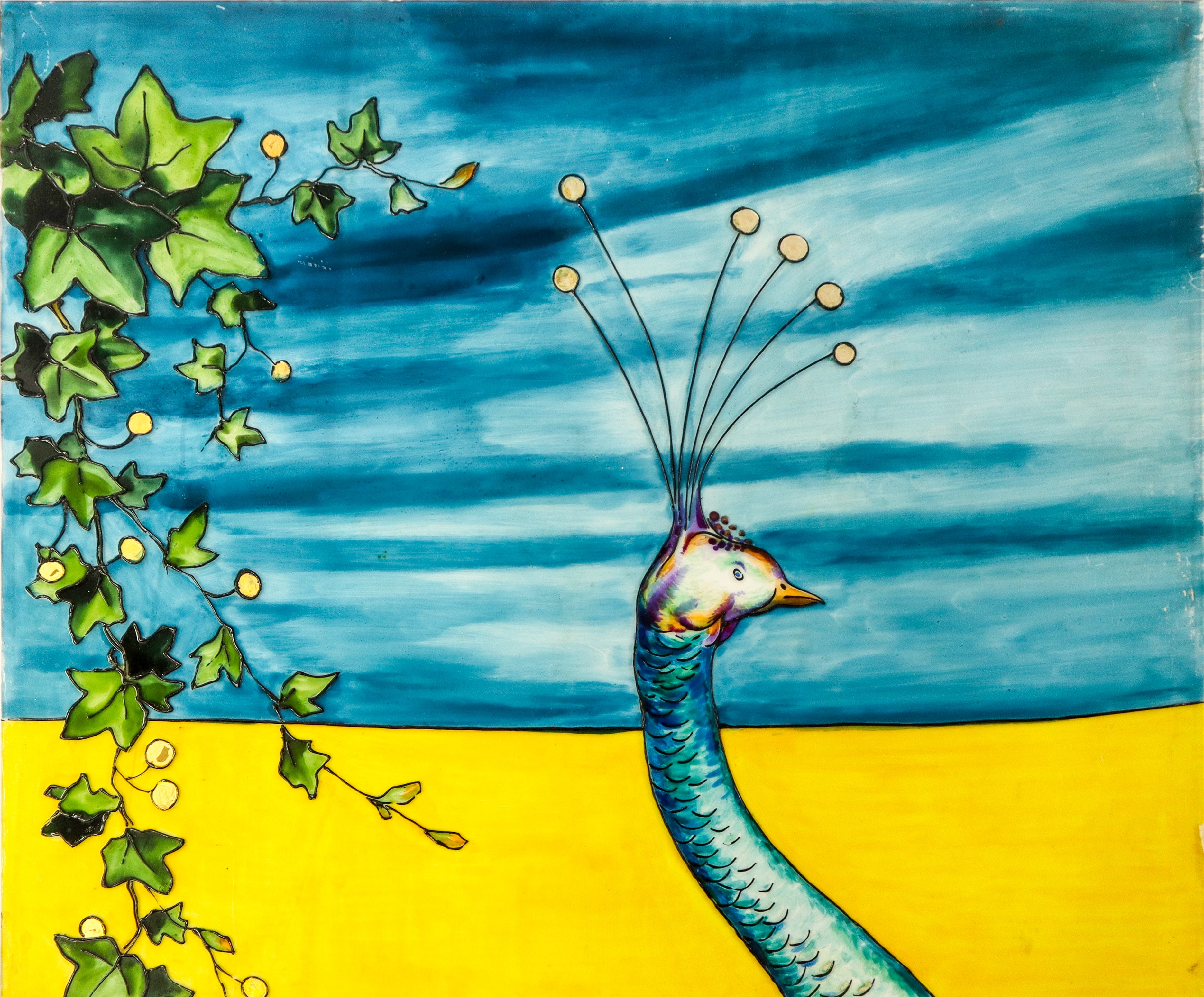 Francesco Contrafatto - Grande Vetrata Raffigurante Pavone e Fiori