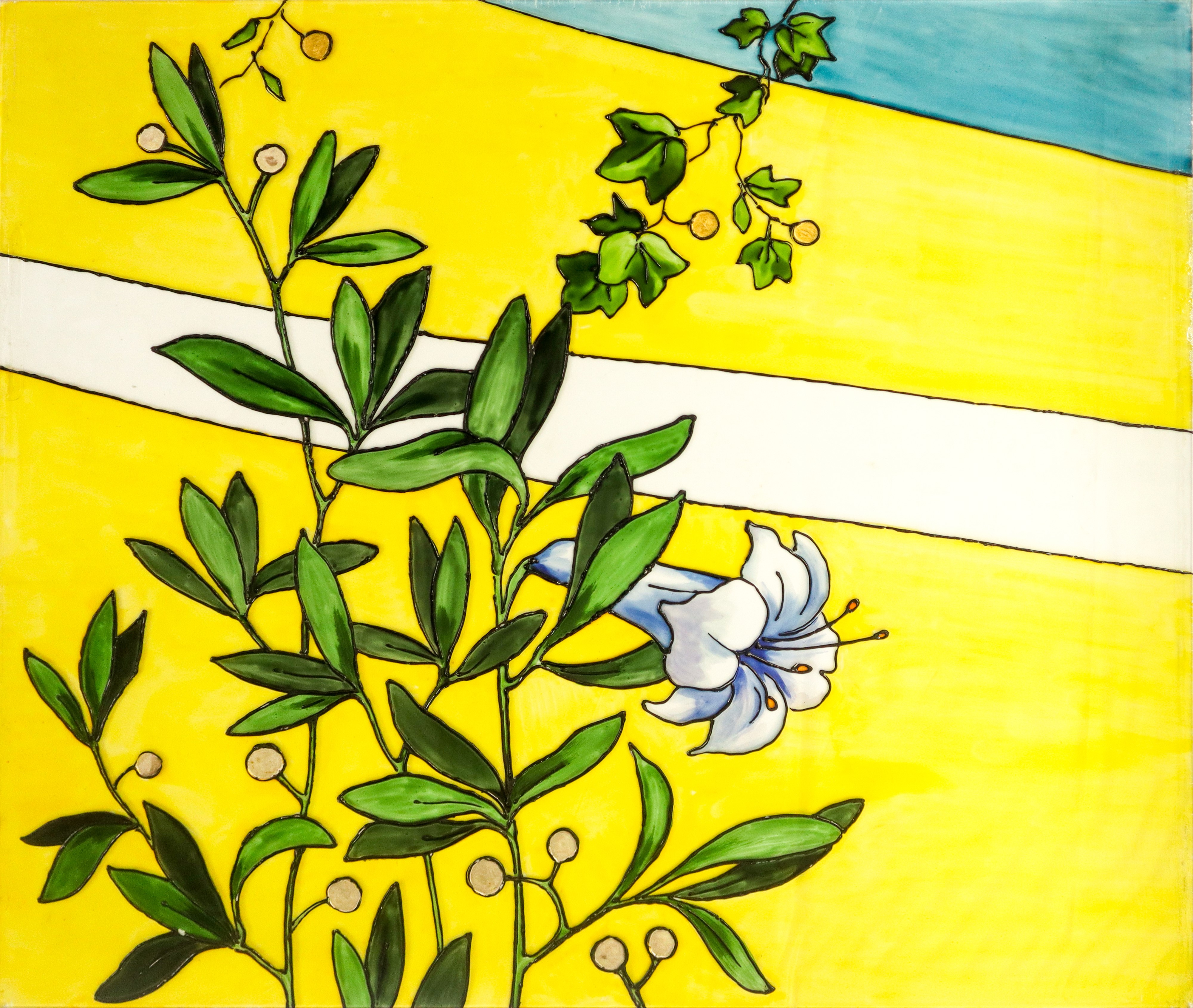 Francesco Contrafatto - Grande Vetrata Raffigurante Pavone e Fiori