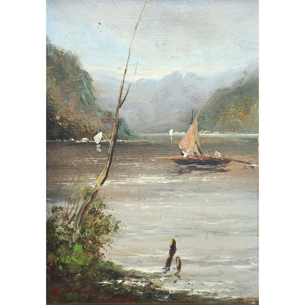 Francesco Mancini Lord - Lagoon landscape with boat