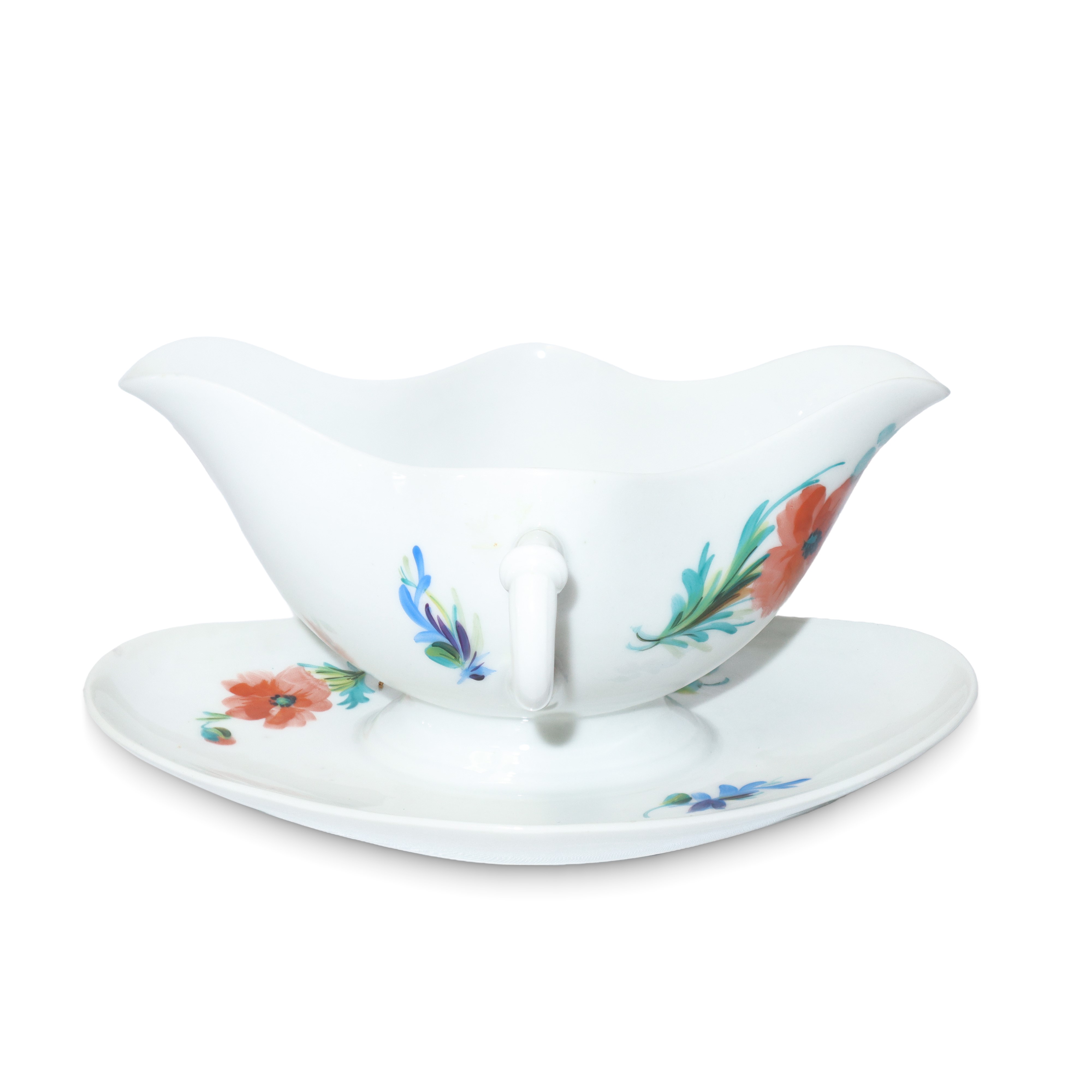 Bel servizio di piatti in porcellana per 12 con piatti da portata con decori floreali