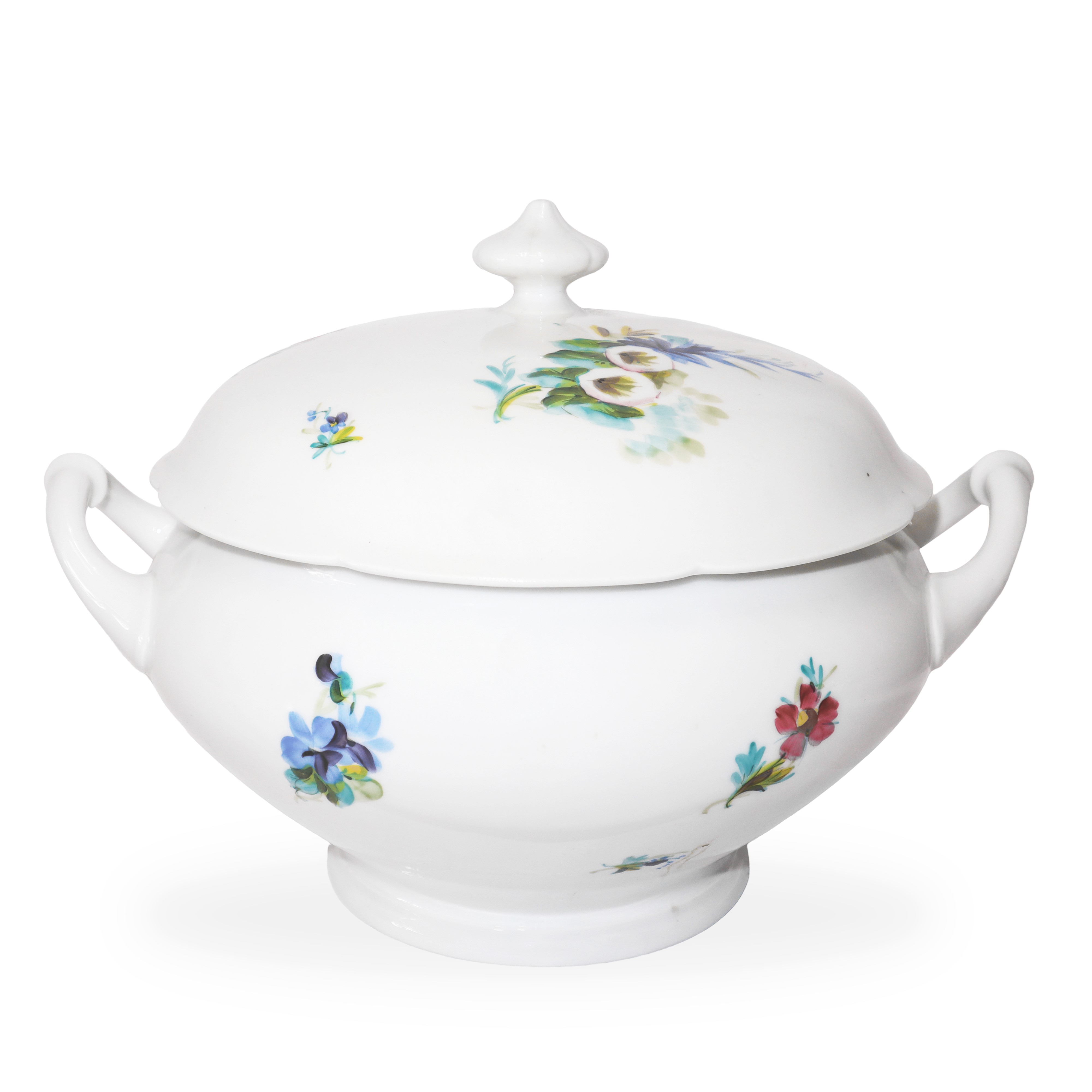 Bel servizio di piatti in porcellana per 12 con piatti da portata con decori floreali