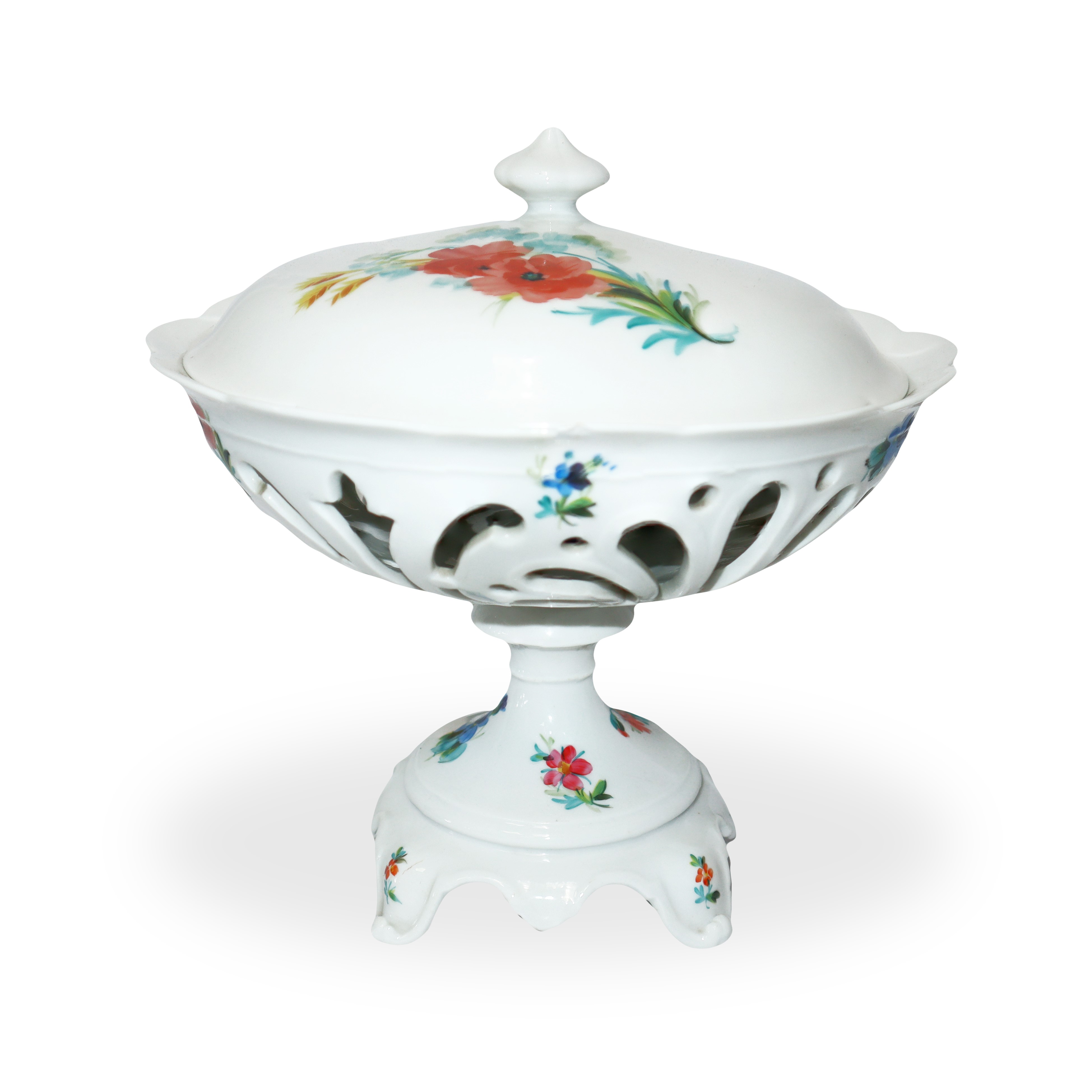 Bel servizio di piatti in porcellana per 12 con piatti da portata con decori floreali