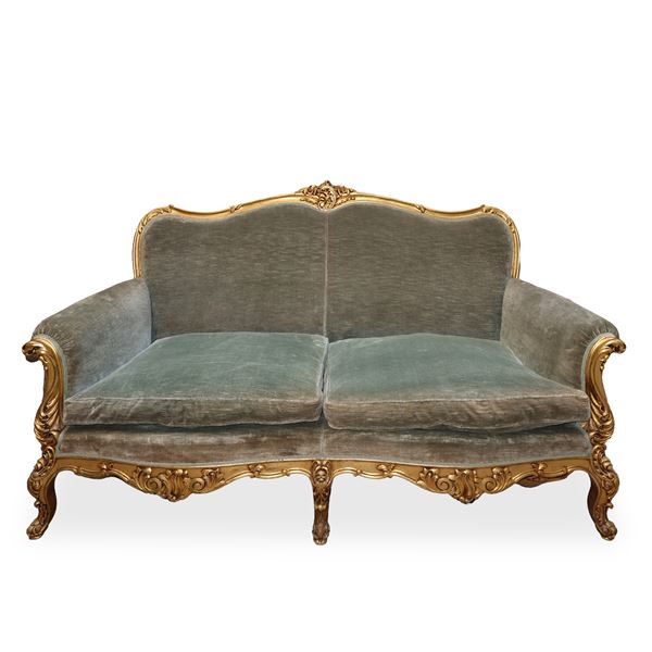 Sofa in Louis Philippe style with leaf gilding 