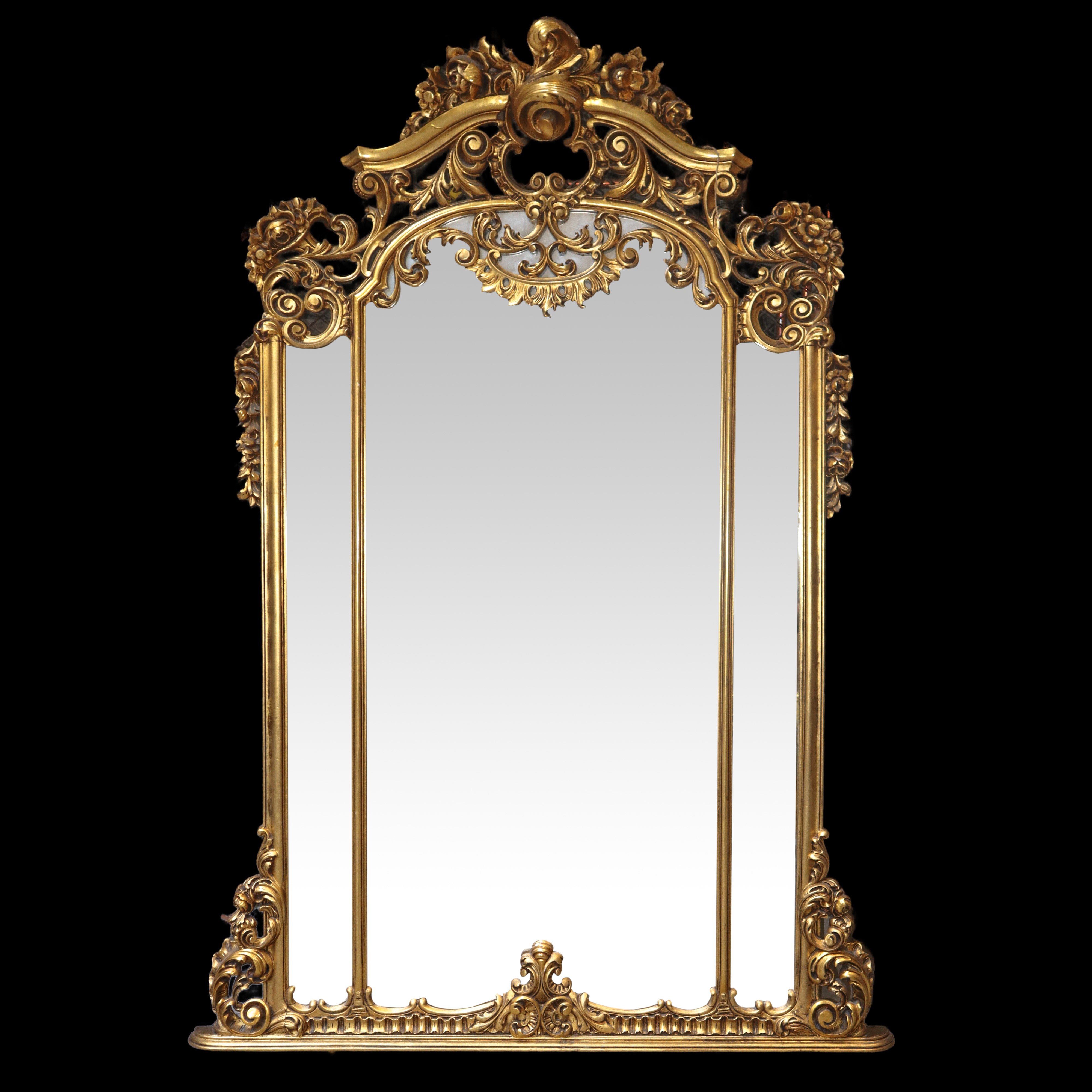 Console con specchiera nello stile barocco dorata a foglie