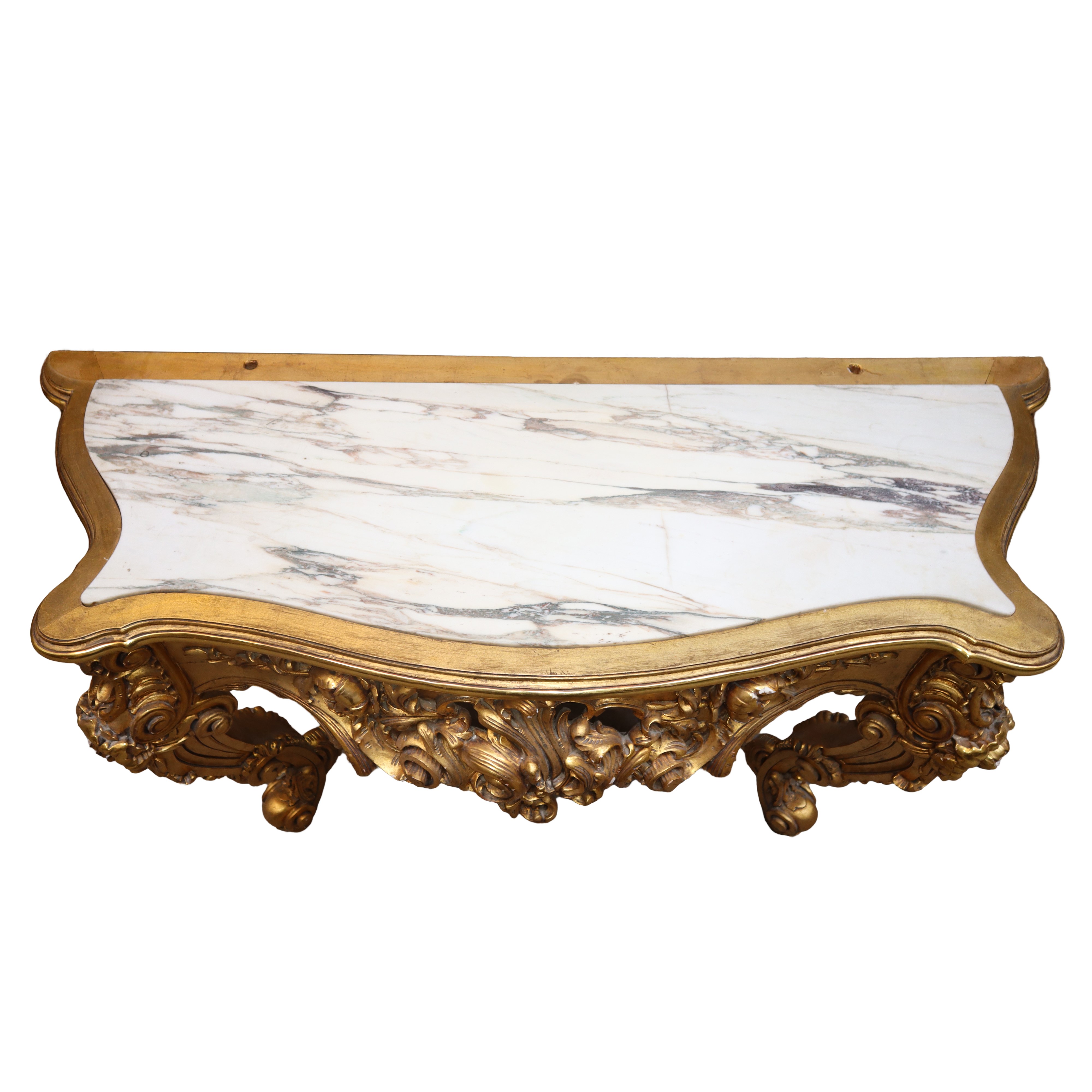 Console con specchiera nello stile barocco dorata a foglie