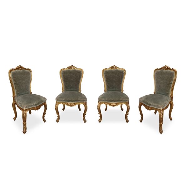 N. 4 chairs in Louis Philippe style with leaf gilding 