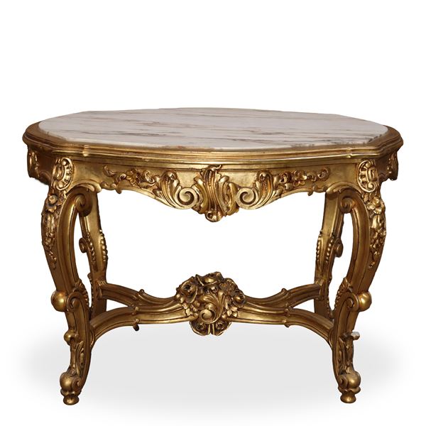 Low table with white marble top and leaf gilding in the Louis Philippe style 