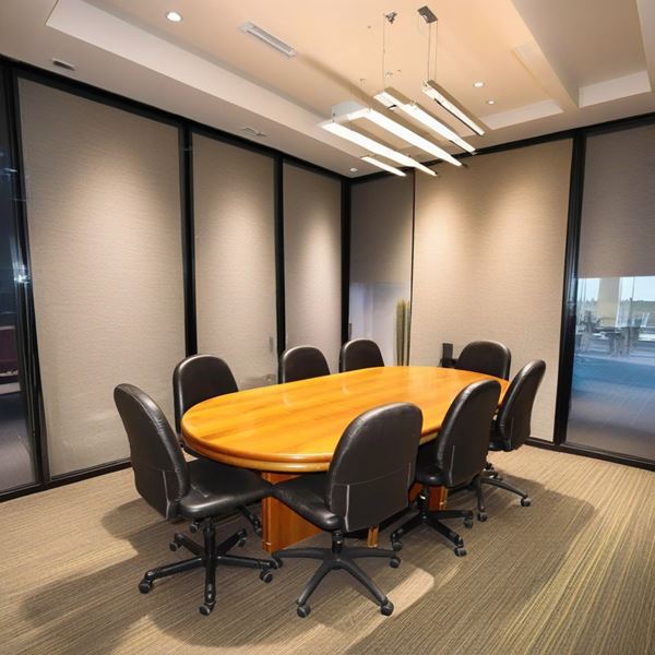 Large meeting table with solid wood frame and top plus 8 chairs