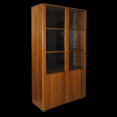 Libreria a Due Ante a Vetri e Due Sportelli Bassi in Legno Massello
