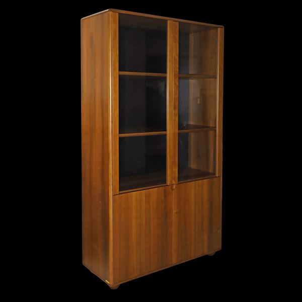 Bookcase with two glass doors and two low doors in solid wood