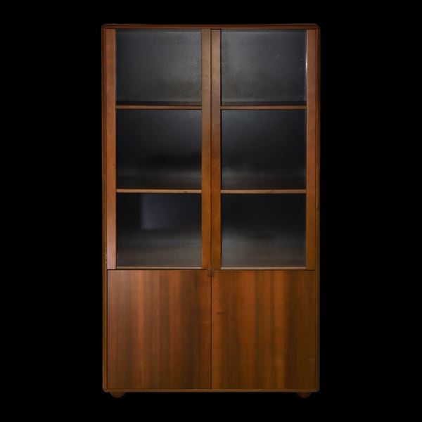Bookcase with two glass doors and two low doors in solid wood