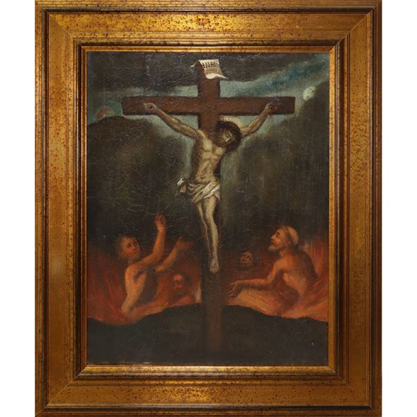 Gesù Cristo in croce con le anime purganti alla basa