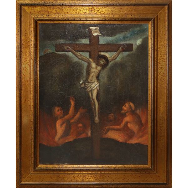 Jesus Christ on the cross with the souls in purgatory at the base