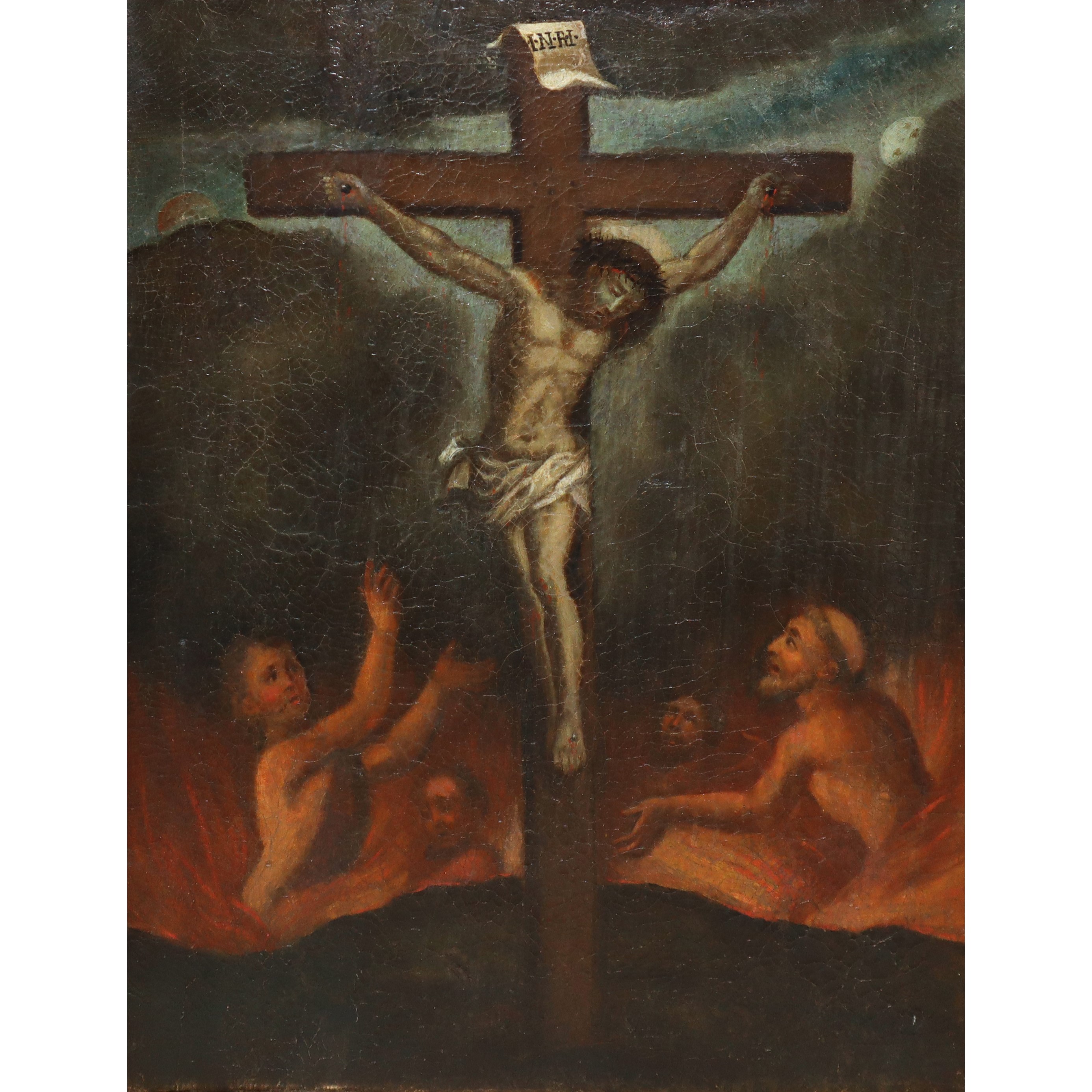 Gesù Cristo in croce con le anime purganti alla base