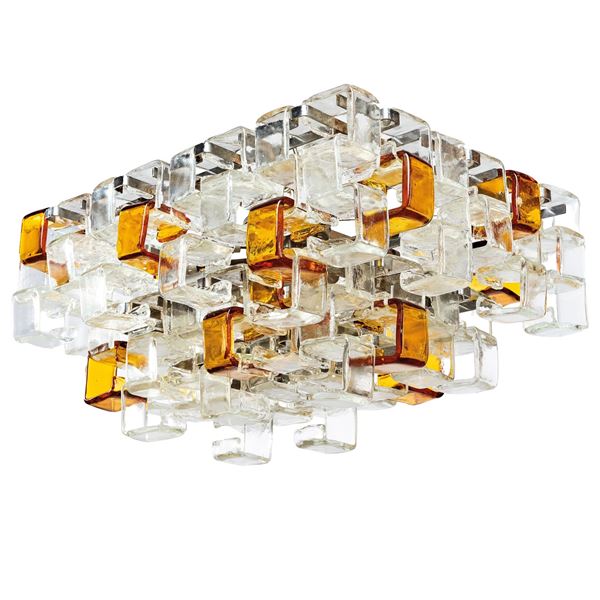 Large cube-shaped ceiling lamp