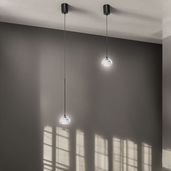 Archimede Seguso - Pair of pendant lamps with diffuser in heavy transparent and white glass