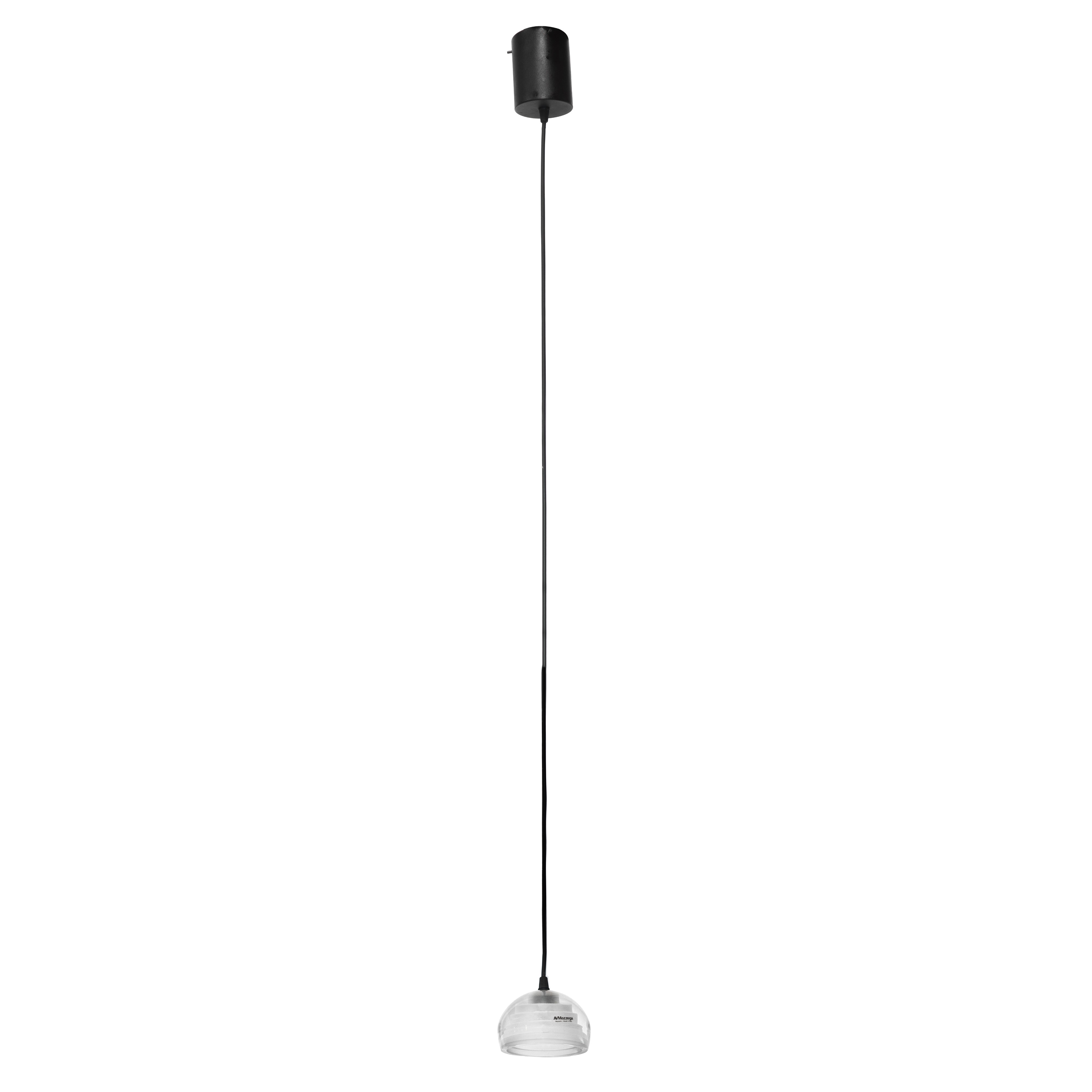 Archimede Seguso - Coppia di Lampade a Sospensione Diffusore in Vetro Pesante Trasparente e Bianc...