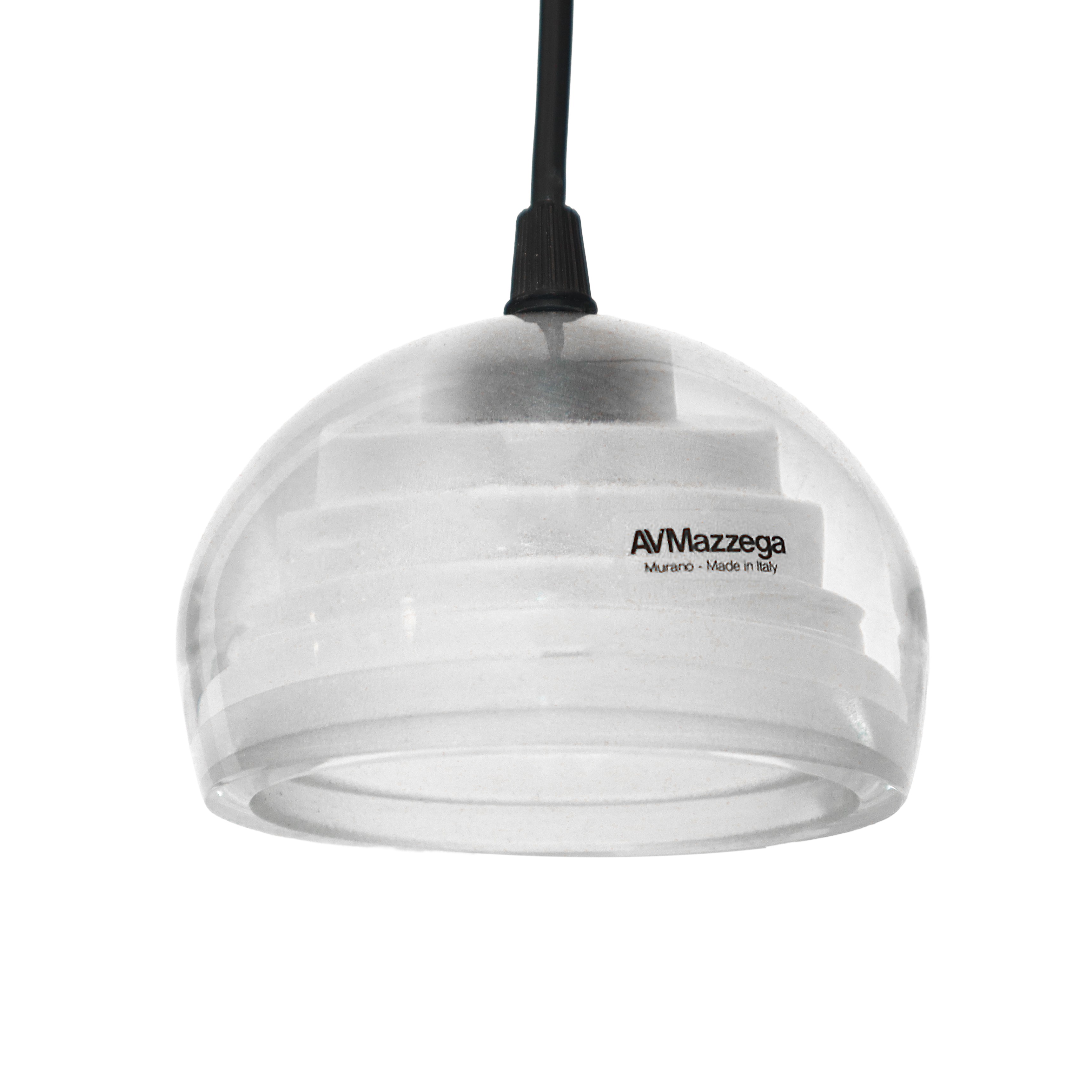 Archimede Seguso - Coppia di Lampade a Sospensione Diffusore in Vetro Pesante Trasparente e Bianc...