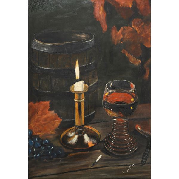 Still life with lamp and glass 