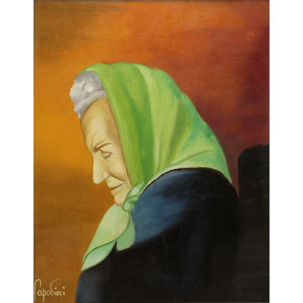 Carlo Capodieci - Old woman with handkerchief on her head