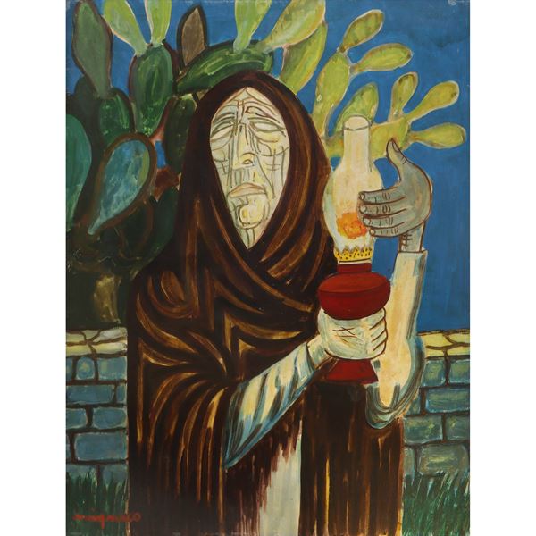 Giuseppe Migneco - Old woman with a light