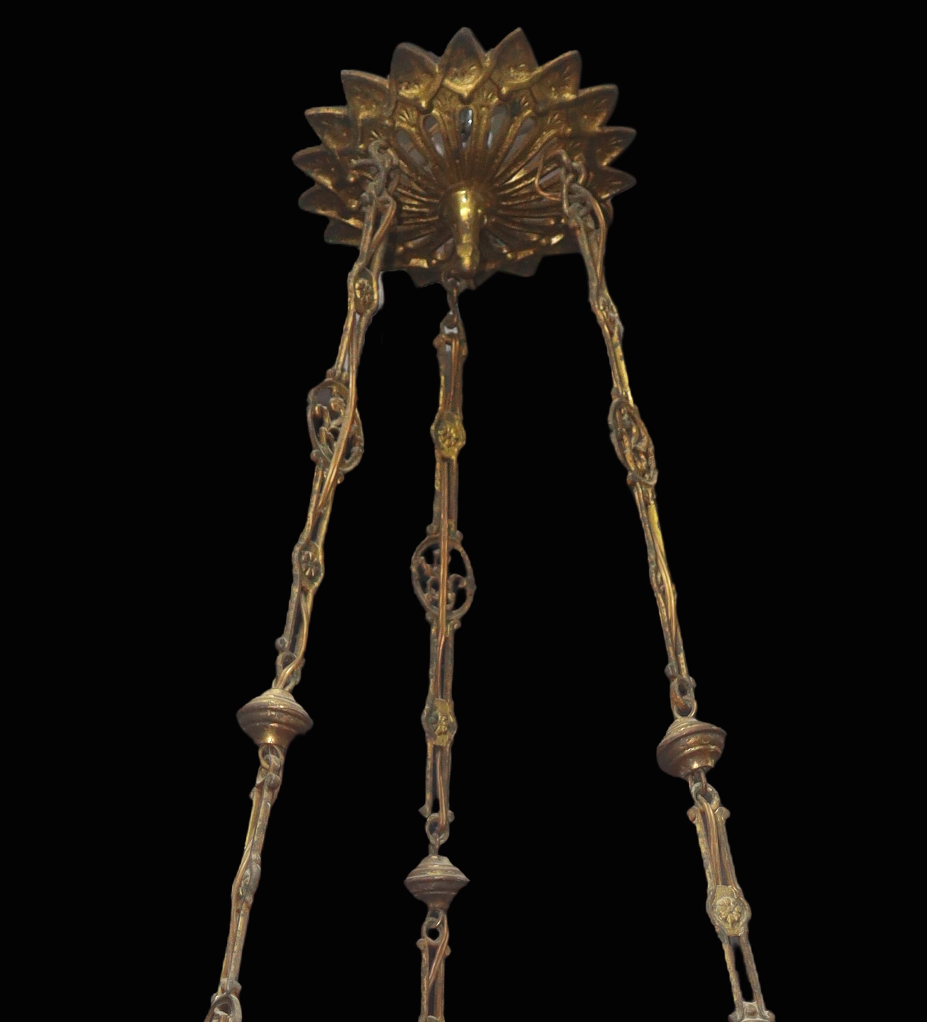 Sospensione in vetro di Murano rosa e dipinto a mano a sei luci