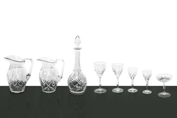 Saint Louis Crystal glass set, Chantilly model. Consisting of: 12 Champagne glasses, 12 water glasses,  [..]