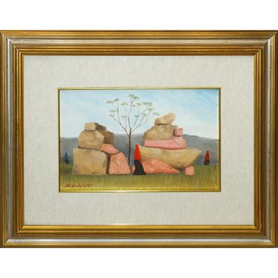 Paesaggio con Donne con Scialle Rosso