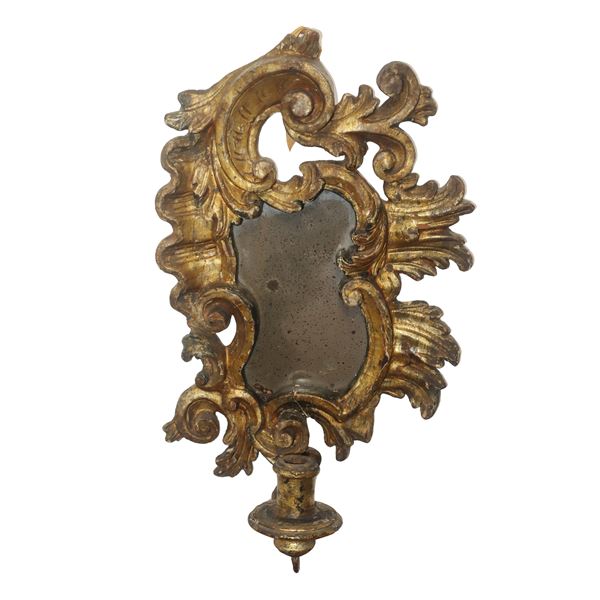 Small Louis XV mirror in gold leaf gilded wood with mercury mirror 