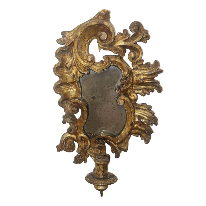 Piccola Specchiera Luigi XV in Legno Dorato a Foglia Oro con Specchio al Mercurio